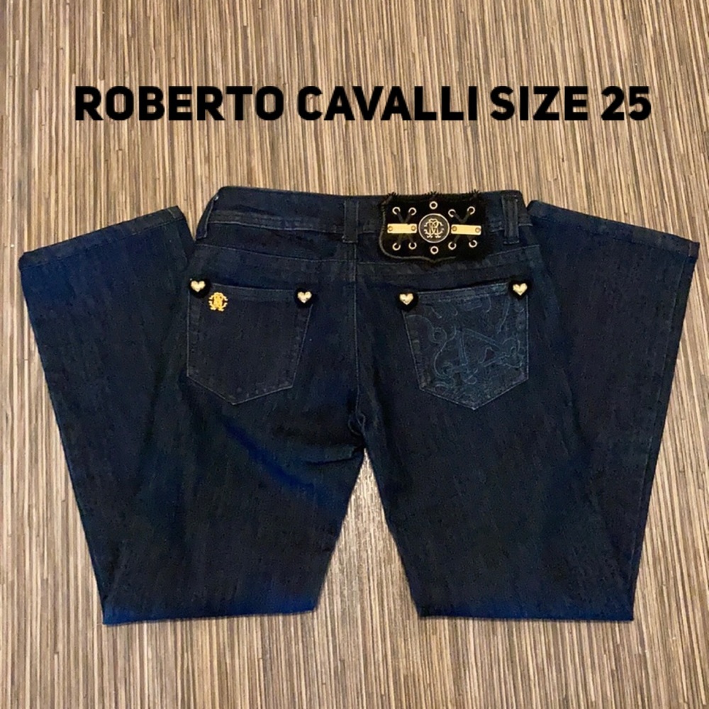 Roberto Cavalli Dark Wash Heart Embellished Jeans